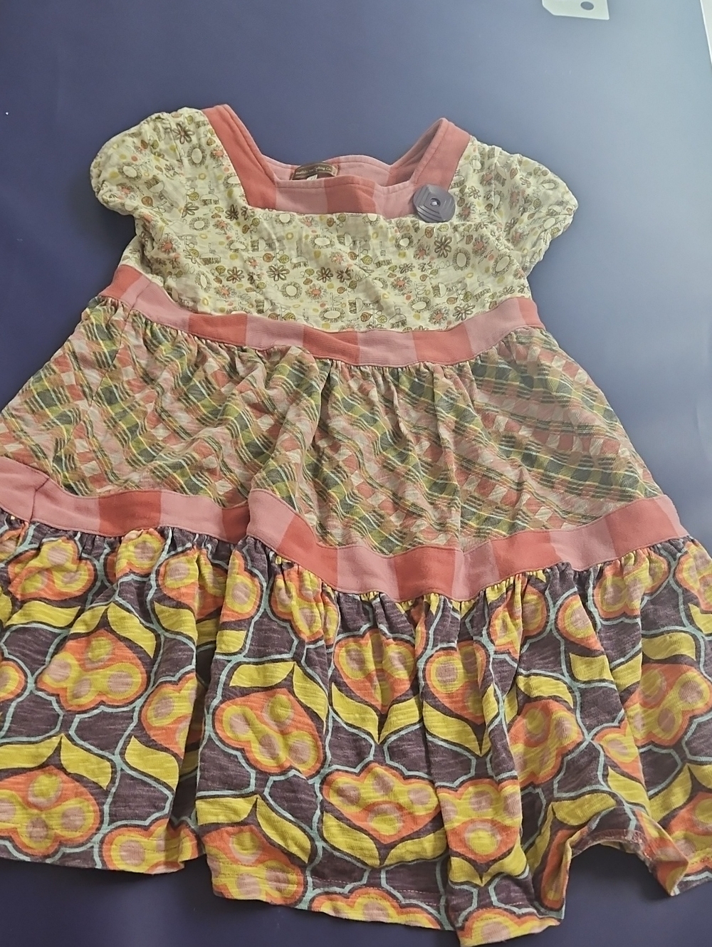 Matilda Jane Pink, Yellow & Cream Tiered Patterned Dress